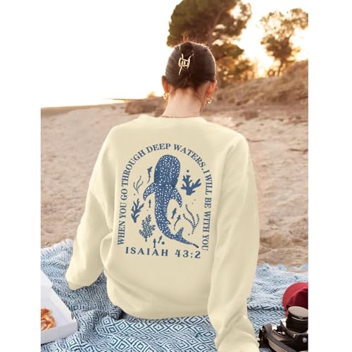 Sulayesh Christian Whale Shark Sweatshirts for Women Jesus God Bible Verse Hoodie Religious Faith Graphic Long Sleeve Shirts - color: Apricot, size: XX-Large