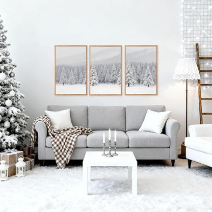 CHDITB 3 Pcs Snowy Winter Forest Landscape Framed Wall Art 16x24 Inch - color: Snowy Christmas Pine Trees, size: 16"L x 24"W