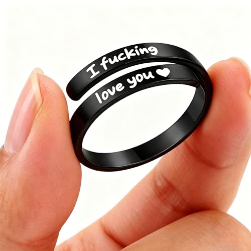 Faith Over Fear Cross Inspirational Rings for Women Daughter, Christian Blessed Hope Love Encouragement Rings Adjustable Open Tiny Purity Wrap Thumb Cross Ring Jewelry Graduation Cocktail Party - color: Fcking Love You Black