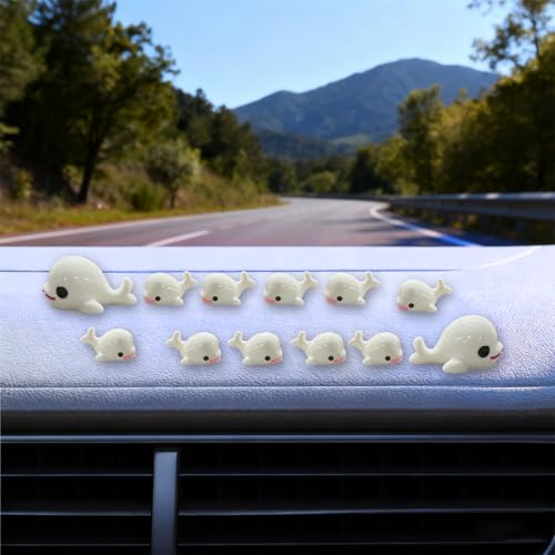 Dolphins Car Dashboard Decorations, Funny Resin Animals Rear View Mirror Ornaments, Mini Cute Automotive Interior Accessories for Women Girl (WH-12PCS) - size: WH-12PCS