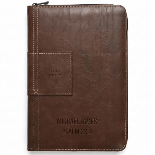 Printualist Personalized NLT Zippered Thinline Reference Bible, Engraved Name and Scripture, Red Letter New Living Translation Text, Faux Leather Gift for Travel and Church, Atlas Rustic Brown - color: Atlas Rustic Brown