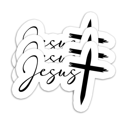 (3PCS) Jesus Sticker - Christian Faith Waterproof Vinyl Decal for Books, Laptops, Tumblers, Water Bottles, Scrapbooks, Size 3" x 2.1" - color: Jesus With Cross Black