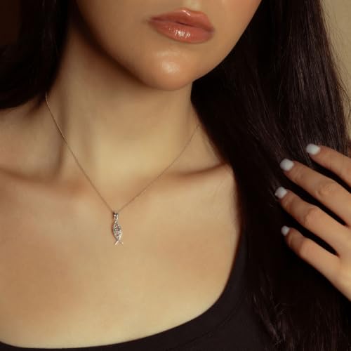 Claddagh Gold 925 Sterling Silver Ichthus Ichthys Christian Vertical Fish Pendant Necklace | Choice of Pendant Only or Necklace Length - size: Pendant only