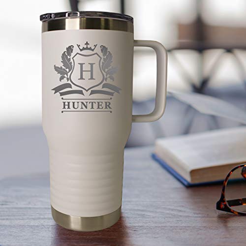 The Wedding Party Store Personalized 20 oz Stainless Steel Powder Coated Vacuum Insulated Double Walled Travel Tumbler Coffee Mug with Handle and Lid (White) - color: White