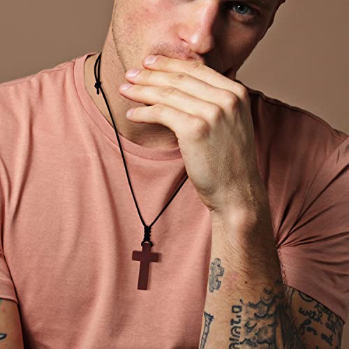 Natural Wood Cross Pendant Necklace for Men Women， Cross for Car Mirror Pendant,Wooden Cross Necklace Gift - color: Brown