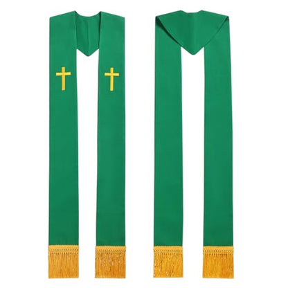 BLESSUME Church Clergy Pastor Cross Embroidered Stole - color: Green 9