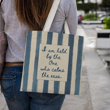 Christian Tote Bag - color: Blue and Beige Striped