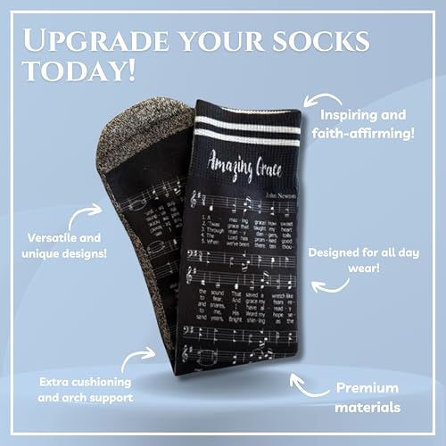 Bible Verse Socks for Men, Christian Scripture Crew Socks, Faith Gift - color: Amazing Grace Hymn