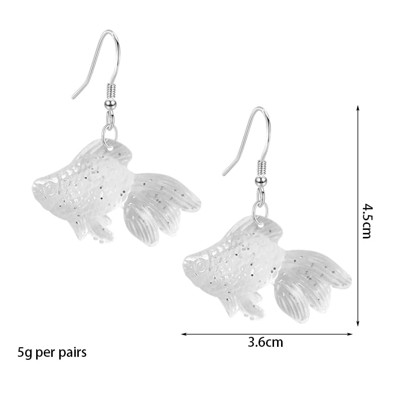 Anmpab Beach Funny Cute Goldfish Dangle Drop Earrings Lovely Resin Transparent Fish Earrings for Women - color: White