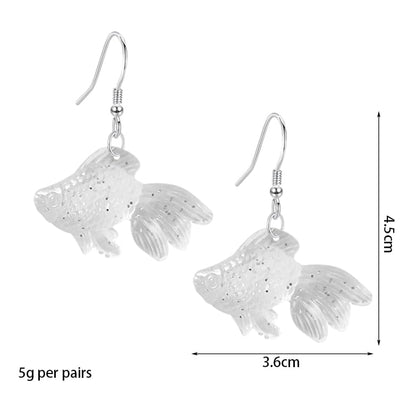 Anmpab Beach Funny Cute Goldfish Dangle Drop Earrings Lovely Resin Transparent Fish Earrings for Women - color: White