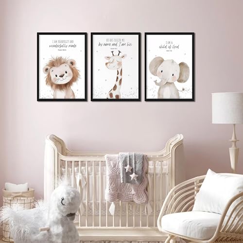 Framed Nursery Wall Art Set of 3, Kids Bible Verse Animal Canvas Wall Decor Paintings, Cute Safari Christian Pictures Posters Prints for Boys Room Bedroom Playroom Decor 16x24 Inch - color: Biblical Animals, size: 24L" x 16W"
