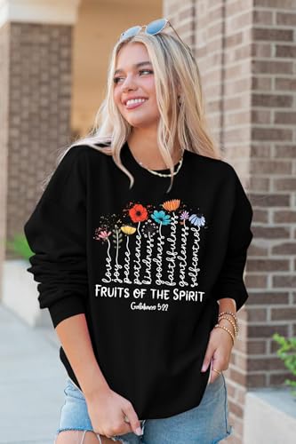 KIDDAD Christian Sweatshirts for Women Jesus Sweatshirt Bible Verse Sweatshirt Fruits of the Spirit Long Sleeve Pullover - color: Black, size: Small
