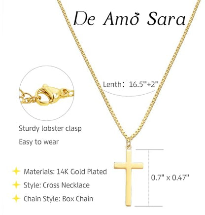 Cross Necklace for Women, Dainty 14K Gold Plated Cross Pendant Simple Long Necklaces for Women, Christian Faith Necklace Trendy Gold Jewelry Gifts for Easter - color: gold medium cross necklace