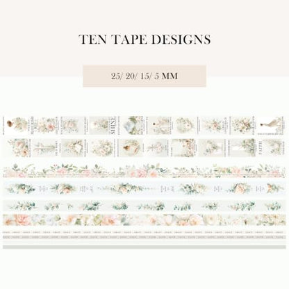 Bible Journaling Washi Tape Set for Women – 10 Rolls Floral Faith Theme Washi Tape with Scripture Verse & Christian Words, Decorative Tape for Planner, Prayer Journal Supplies (10)