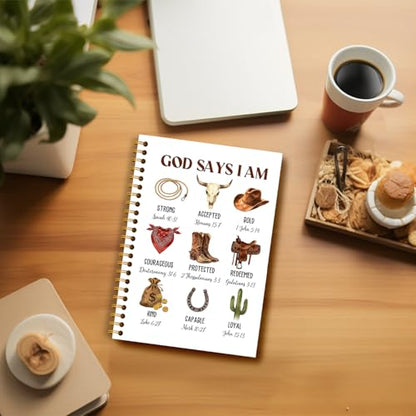Western Christian Notebook, God Says I Am Bible Verse Journal, Christian Western Gifts for Women Men, Cowboy Religious Hardcover Spiral Notebooks Journals, 5.5x8.3 Inch - color: Western Christian