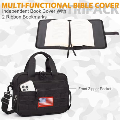 Tactical Bible Case for Men,2 Compartment Carrying Bible Cover for Church - color: black