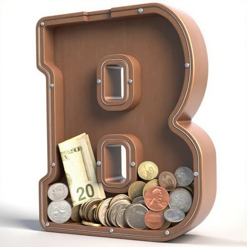 UBeesize 12in Extra Large Wooden Piggy Bank,Letter Piggy Bank for Boys Girls,Money Coin Bank for Kids,Christmas,Birthday,Children“s Gift and Home Office Decoration（B） - color: B, size: 12 inches