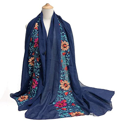 GERINLY Fashion Scarves for Women Lightweight Lace Printed Scarf Shawl Wrap - color: N-navy