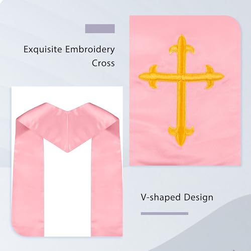 Piecatle Choir Stole with Cross Embroidery for Church, Ideal for Costume,60" - color: Pink