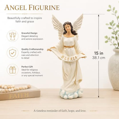 15 Inch Gloria Angel Figurine, Large Christmas Nativity Statue - size: 15inch