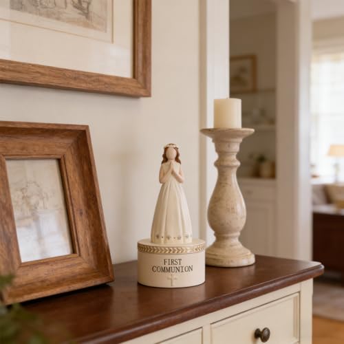 First Communion Gifts for Girls, 1st Holy Communion Gift with Prayerful Girl Figurine and Keepsake Box, Catholic Religious Keepsake, Jewelry Memory Box, First Communion Decor Gift
