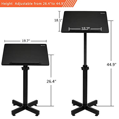 Bonnlo Classic Lectern Podium Stand, Height Adjustable Mobile Podium, Multi-Purpose Tabletop for Speech, Lecture, Church, Reading or Laptop Desk with Edge Stopper, Black - color: Black