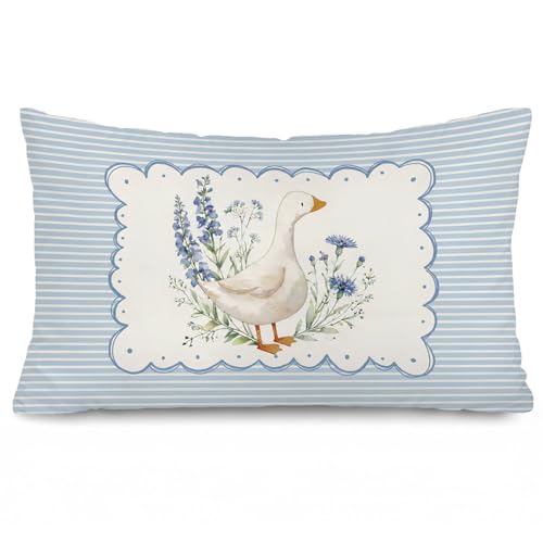 Blue Goose Nursery Decor Throw Pillow Cover 12x20 Pillowcases - color: 03- Goose-blue(12x20)