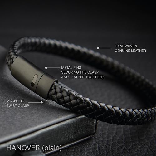 Forge & Foundry Hanover Men's Genuine Interwoven Leather Braided Bracelet - color: Black Plain, size: Small