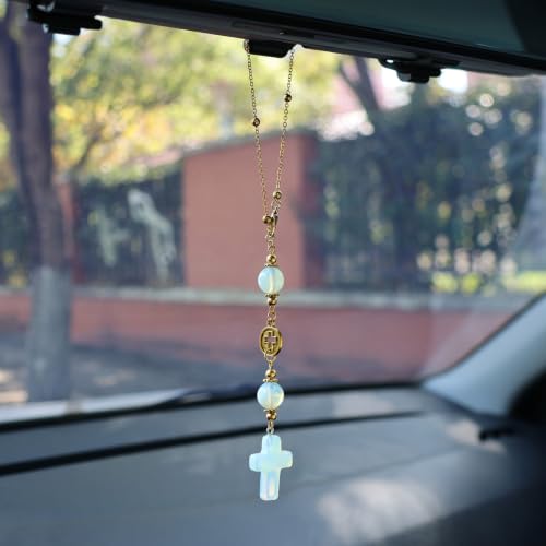 Opalite Cross Car Hanging Ornament Gift Box for Rear View Mirror - color: Opalite