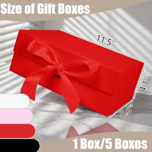 Aimyoo 5 Pack Red Gift Box with Ribbon, 11.5x8.6x4.1 inch Groomsman Proposal Box for Presents with Magnetic Closure Lids, Rectangle Collapsible Luxury Box for Wedding, Christmas, Birthday - color: Red 11.5x8.6x4.1 inch-5 Pack