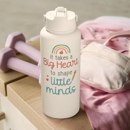 SANDJEST Teacher Appreciation Gifts - It Takes a Big Heart to Shape Little Minds Water Bottle 32oz Stainless Steel Insulated with Lid, Teacher Gifts from Students for Teacher's Day Back to School - color: Teacher