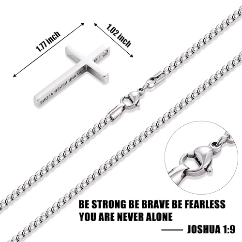 Fiusem Cross Necklace for Men, Stainless Steel Cross Pendant STXL023 - color: Silver, size: 20", style: JOSHUA 1:9