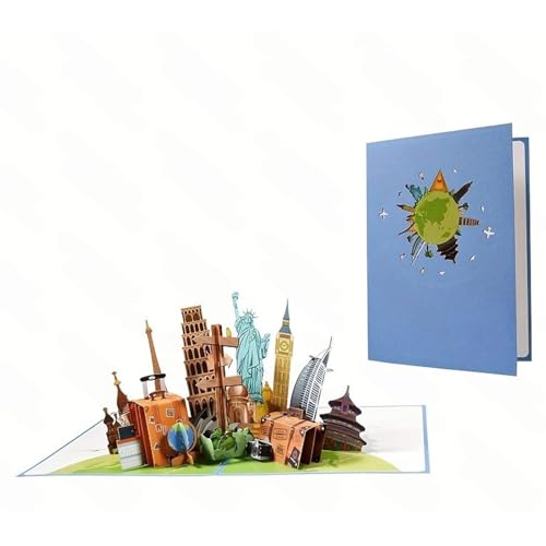 3D Pop Up Interesting Cards for men - Travel Theme Greeting Card - color: Landmark building