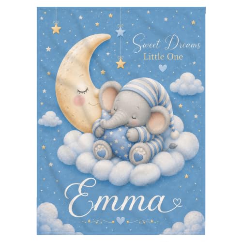 Personalized Baby Blanket With Name, Custom Baby Blankets Gift for Boy Girl - color: Cloud Blue, size: Elephant