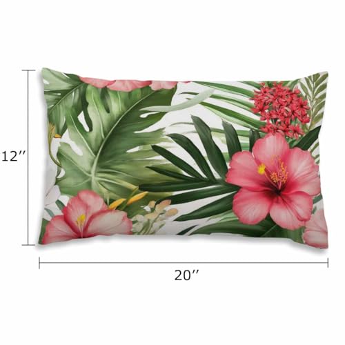 EKOBLA Watercolor Floral Decorative Square Throw Pillow Covers Hawaii Palm Tree Hibiscus Farmhouse Oblong Rectangle Cushion Cover Pillowcases Cotton Linen Cushion Cover 12x20 Inches - color: Multi-bs26
