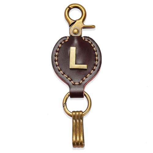 Initial Letter Keychain Brown Leather Alphabet Keychain with Easy Clasp, Key Car Key Bag Key Ring for Women Mens - color: L