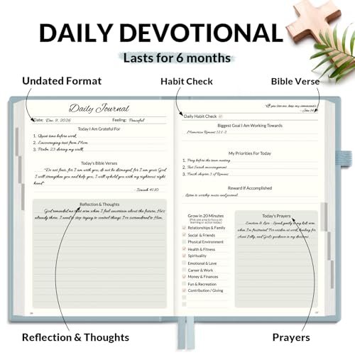 SUNEE Christian Bible Study & Prayer Journal – Undated 6-Month Scripture Notebook for Daily Devotional & Faith Growth, Meaningful Religious Gift for Women, Men, Pastor or Graduation (Grey Blue) - color: Grey Blue
