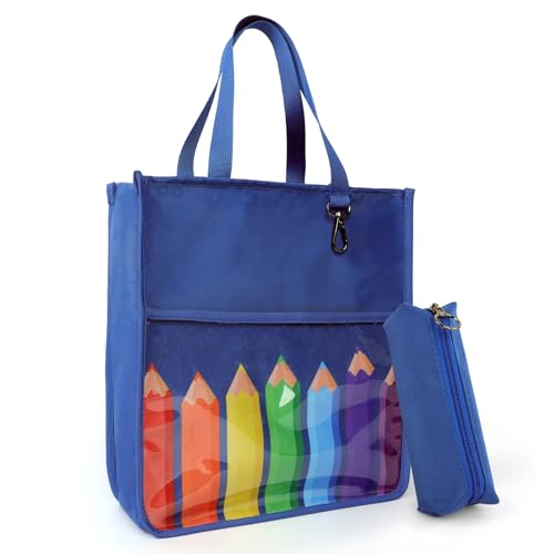 Kids Cute Tote Bags for Boys Girls Ages 4-16,Handbags with Pencil Case, Book Tote Bags with Zipper for School and Playtime (crayon) - color: Crayon