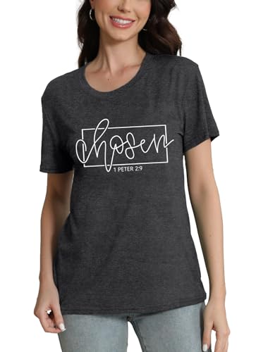Women's Christian Shirt Christ Chosen T-Shirts Bible Verse Tee Tops - color: Grey, size: X-Large