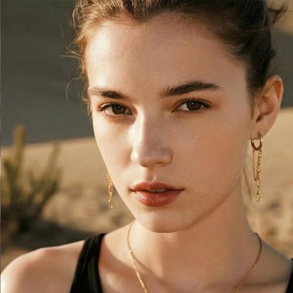 Gold Dangle Earrings for Women，Tassel Hoop Earrings with Charms - color: C
