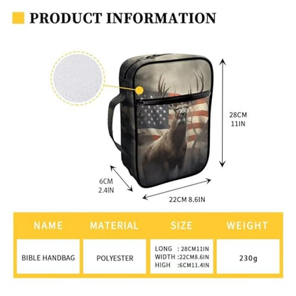 Suobstales American Flag Deer Print Bible Cover Portable Carrying Book Case Multi-Functional Bible Case Bible Organizer Case with Handle and Zippered Back Pocket - color: American Flag Deer 2