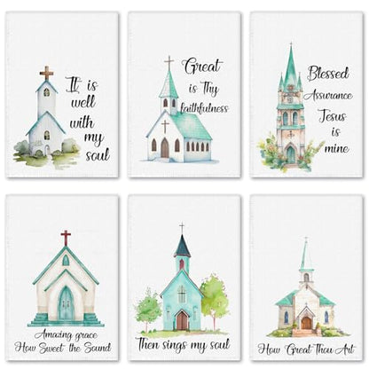 Hahafelt 6 Pcs Christian Gifts Bulk Church Hymn Tea Towels Hand Towels - style: Classic