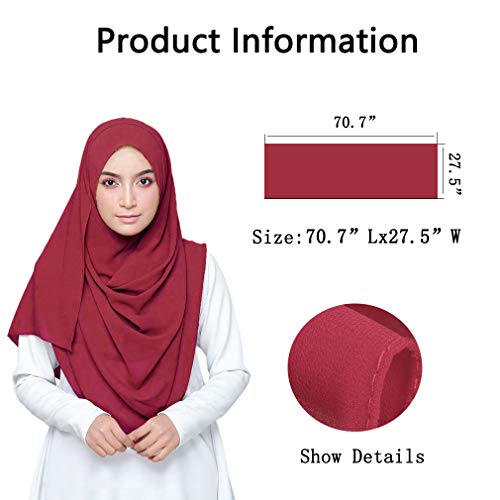 LMVERNA Solid Color Bubble Chiffon Scarf for Women Fashion Soft Hijab Long Scarfs Wrap Scarves - color: Bright Maroon