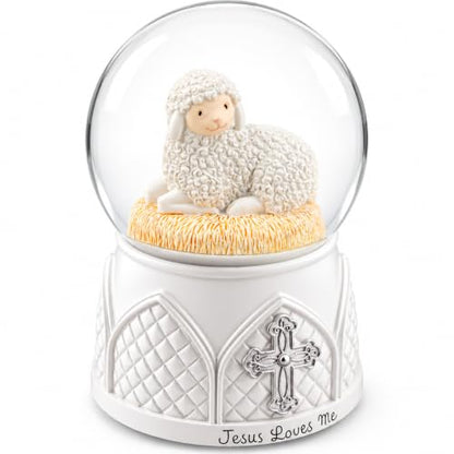 Jesus Loves Me Snow Globe, Jesus White Lamb Baptism Music Box, Religious Gift for Pastors Girls Wife Girlfriends Friends Easter Birthday Present
