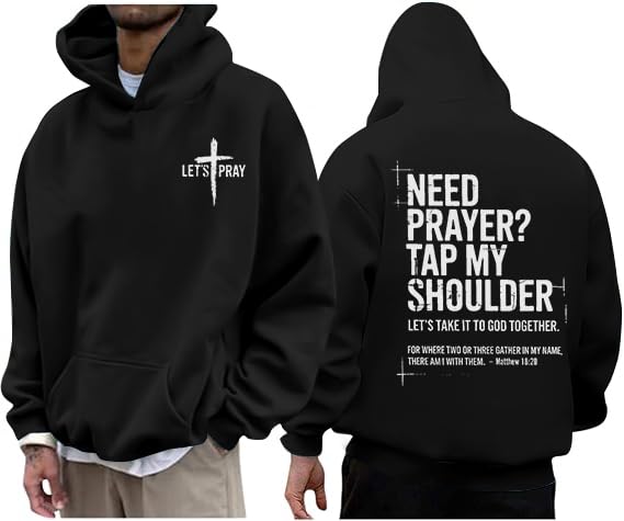 Christian Hoodies for Men Jesus Cross Casual Tops - color: Black, size: X-Large
