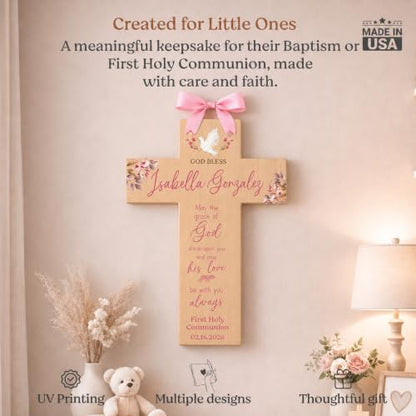 Personalized Wall Cross Catholic Boys First Communion Keepsake | First Holy Communion Gifts | 1st First Holy Communion Gifts for boys catholic | Baby Baptism Gifts Baptism Cross (Patterns) - color: Patterns