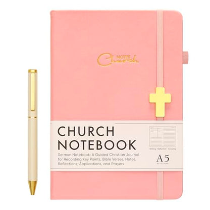 Church Notes Journal with Pen & Gift Box, A5 Sermon Notes Notebook - color: Pink