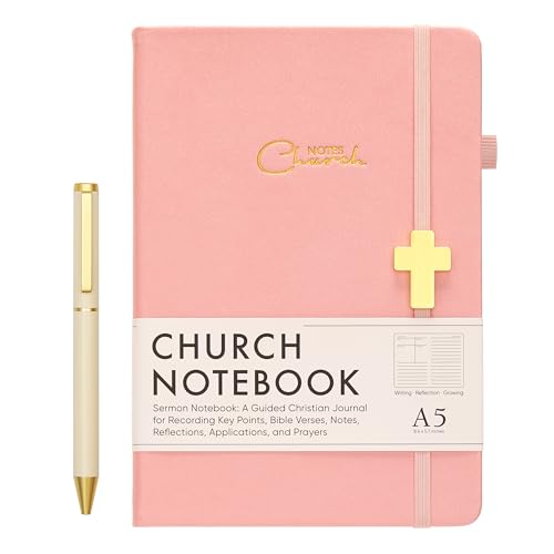Church Notes Journal with Pen & Gift Box, A5 Sermon Notes Notebook - color: Pink