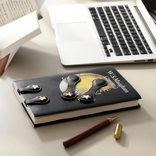 Ovesmusl 2Pcs PU Leather Star Magnetic Bookmarks with Pen Holder - style: Star (Black+Black)