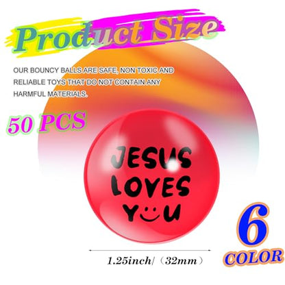 Syhood 100 Pcs Jesus Loves You Bouncy Balls Bulk Christmas Christian Party Favors 1.25" Bouncing Stress Balls Small Rubber Balls for Boys Girls Easter Party Church Class Prizes